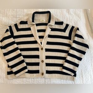 Maeve Black and Cream Striped Button-Up Cardigan